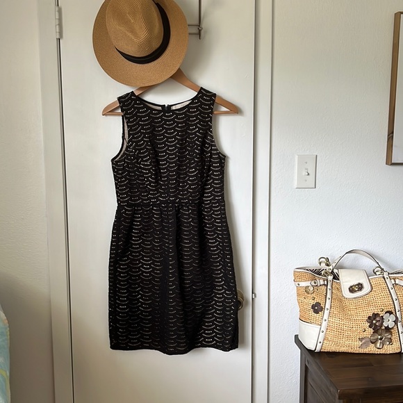LOFT Dresses & Skirts - 💖 Black eyelet scalloped dress